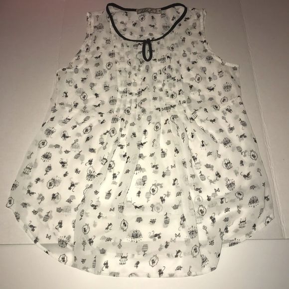 Chloe K Tops - Chloe K Cat Print Sheer Blouse Size Medium